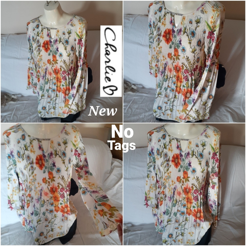 Charlie B New Beautiful Flowy Flower Blouse Tunic
